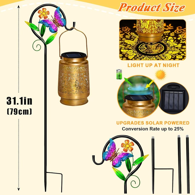 EDOF 2 Packs Butterfly Solar Lanterns Outdoor Waterproof with Shepherd Hook,Garden Lights Butterfly Decor,Christmas Decorations Birthday Gifts for Women Mom,Hanging Solar Lights Decorative for Patio,Porch - Image 5